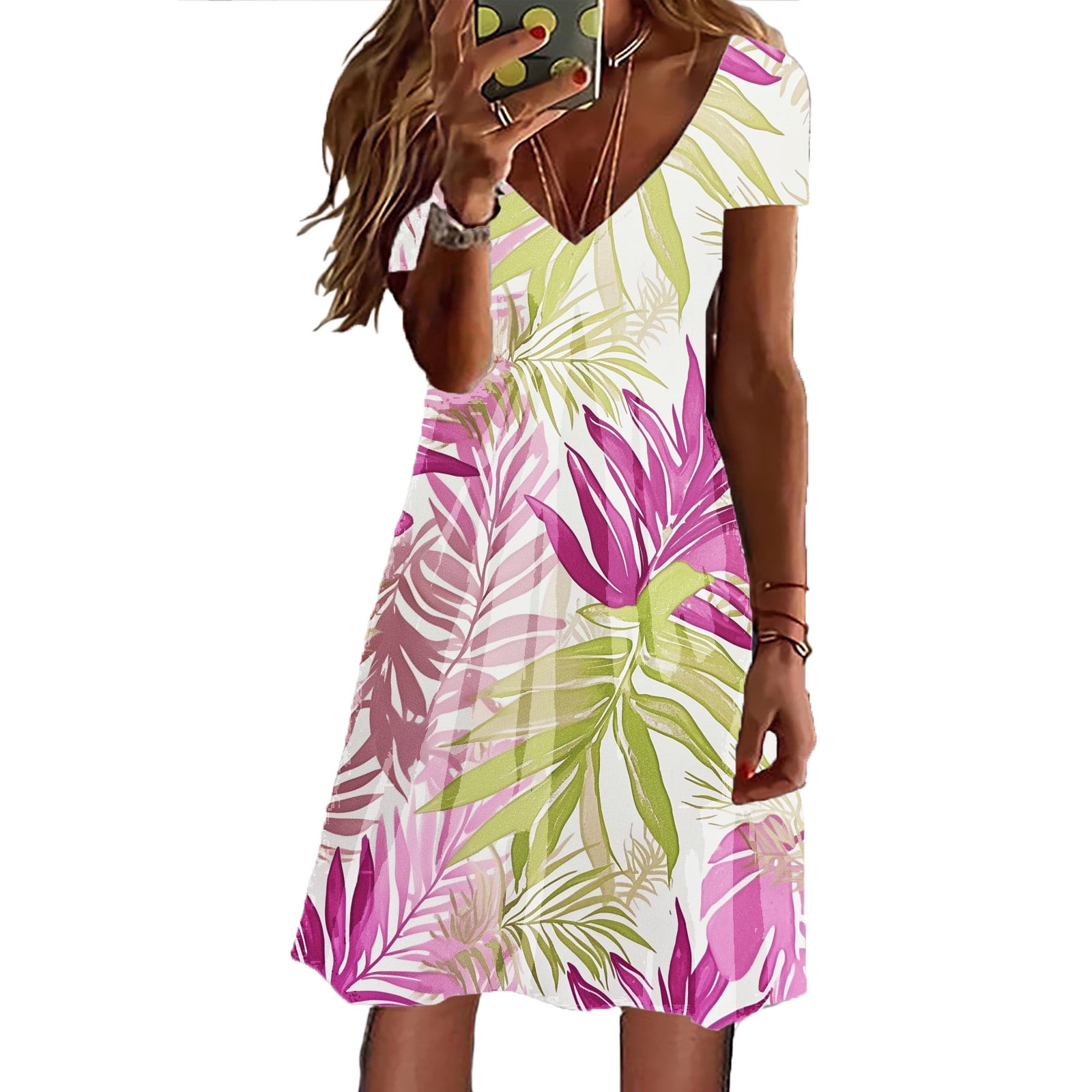 UANWENN Womens Summer Dresses 2025 Petal Short Sleeve V Neck Loose