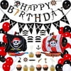 Pirate Birthday Party Decorations for Kids Pirate Theme Party Supplies Birthday Party Baby Shower Pirate Happy Birthday Banner Pirate Balloons Mustaches Cupcake Toppers for Boys Children 1st 2nd