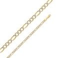 thumbnail image 1 of 14k Yellow Gold Solid 4.5mm Figaro 3+1 Open White Pave Diamond-Cut Chain Necklace 24", 1 of 2