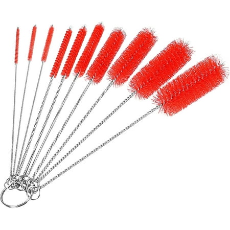 

Bottle Cleaning Brushes. 8 Inch Nylon Tube Brush Set. Cleaner for Narrow Neck Bottles Cups with Hook. Set of 10pcs (Red)