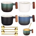 thumbnail image 1 of 4 PCS Ceramic Espresso Cups, Vintage Ceramic Cups with Spoons, 4.4oz Espresso Cup with Wooden Handle, Exquisite Demitasse Cup, Mini Coffee Mug for Latte, Cappuccino, Tea, Beverage, 1 of 7