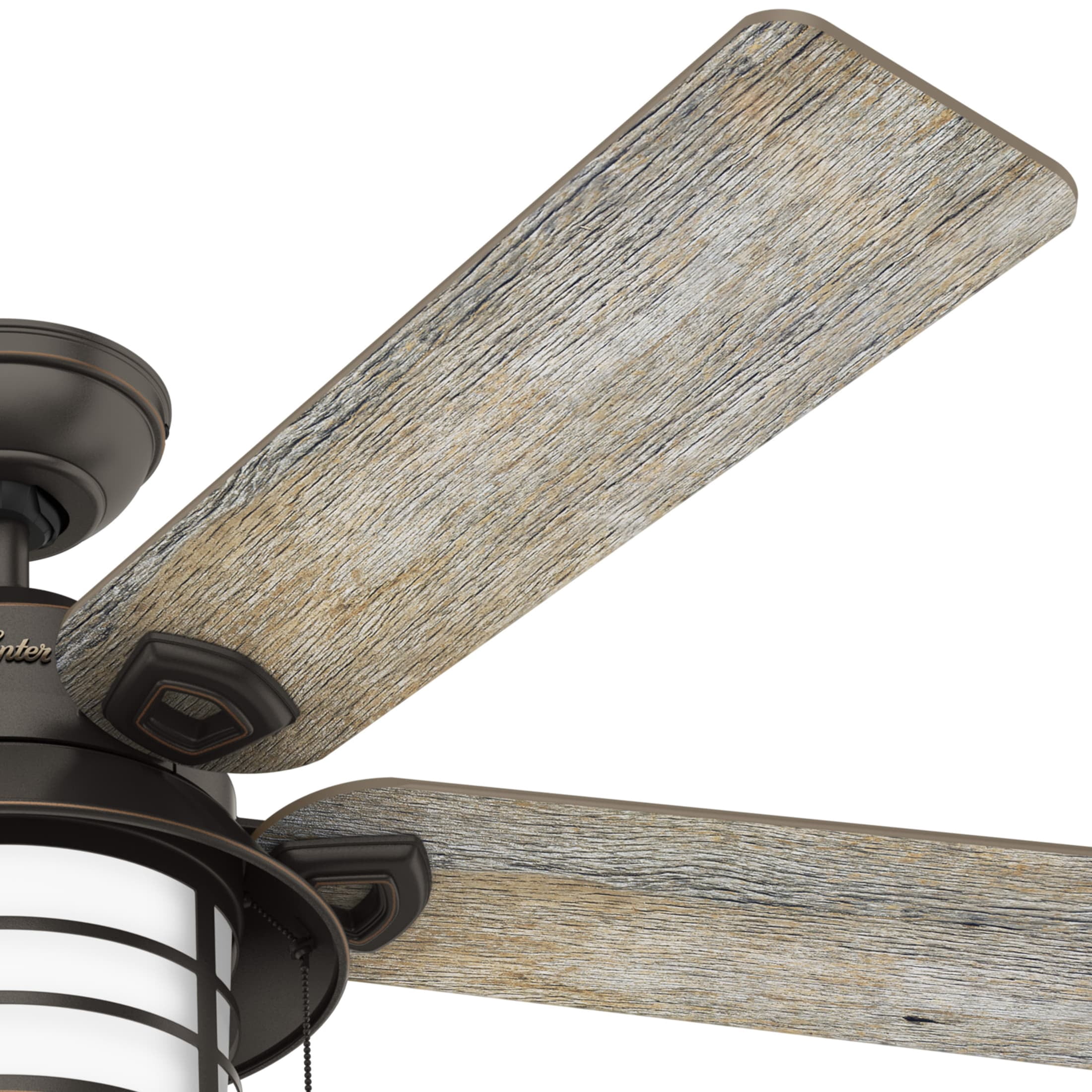 Hunter 54 inch Outdoor or Indoor Ceiling Fan with LED Light - Rustic Ceiling Fan with Pull Chain, For Bedroom, Living Room, or Patio, Standard Mount, No Remote - Key Biscayne 59273, Onyx Bengal