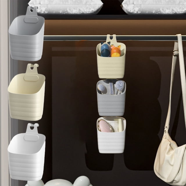 Caja De Almacenamiento De Plástico Cesta organizadora de plástico apilable para montaje en pared con gancho desmontable para encimera de baño o cocina (beige, 1 pieza) Rkxzt