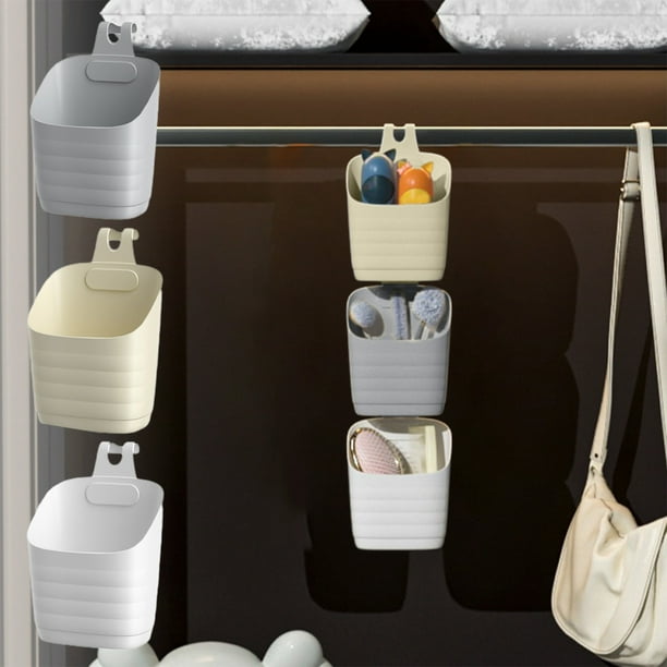 Caja De Almacenamiento De Plástico Cesta organizadora de plástico apilable para montaje en pared con gancho desmontable para encimera de baño o cocina (beige, 1 pieza) Rkxzt