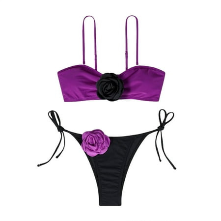 Divhosrg High Waisted Bikini Sets for Women  Bikini Sets for Women Cheeky Bottoms  Girls Bathing Suit  Women s Swimwear with Built In Bra  Purple Swimsuits for Women Plus Size M