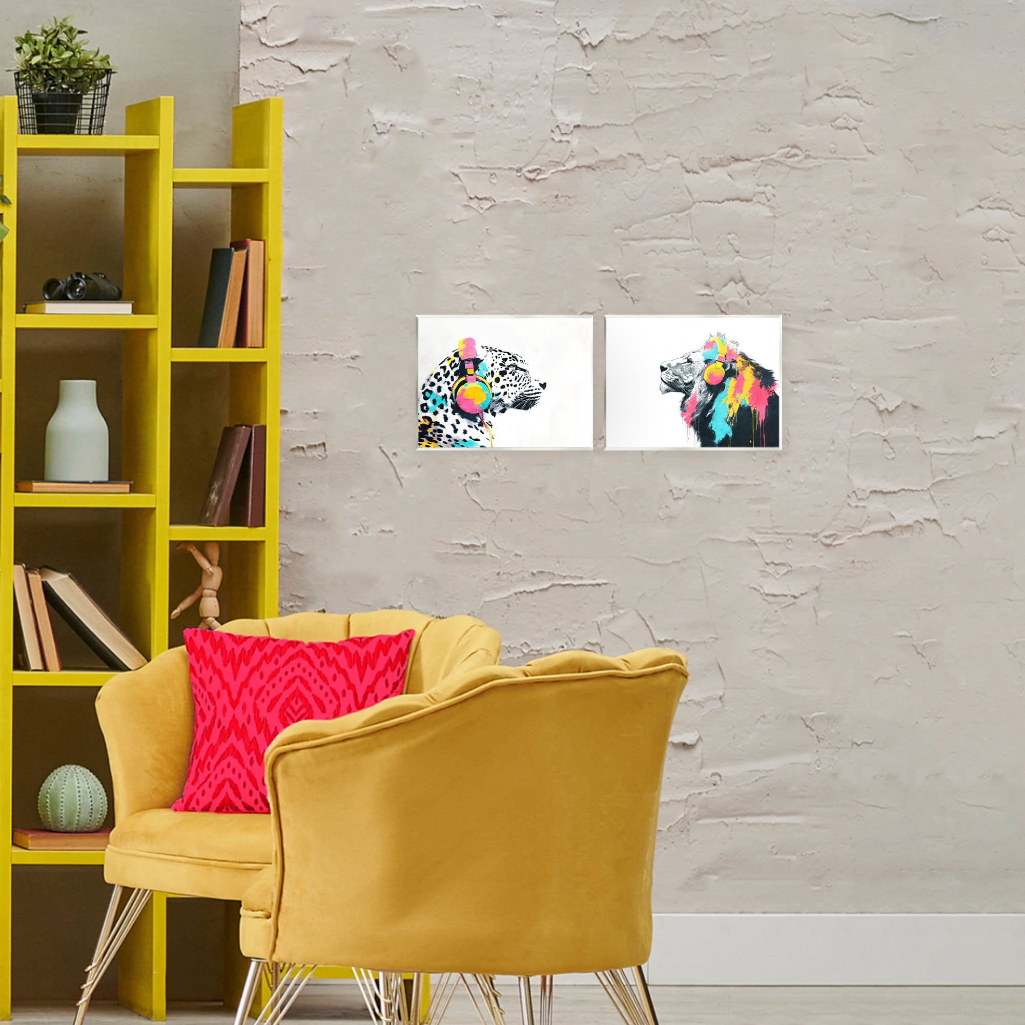 Stupell Industries Leopard and Lion On Air 2 Piece Wall Plaque Art Set, design by Svetlana Aleynikova