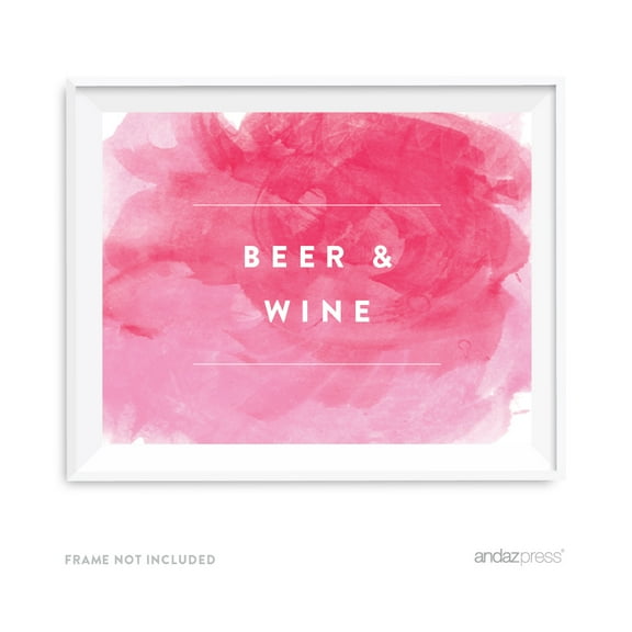 Beer & Wine Pink Watercolor Wedding Party Signs