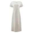 thumbnail image 4 of B91xZ Robes Printemps Été Grande Taille Bouton avant Manches Courtes Col en V Taille Haute Robe Décontractée, Beige TTTG, 4 of 5