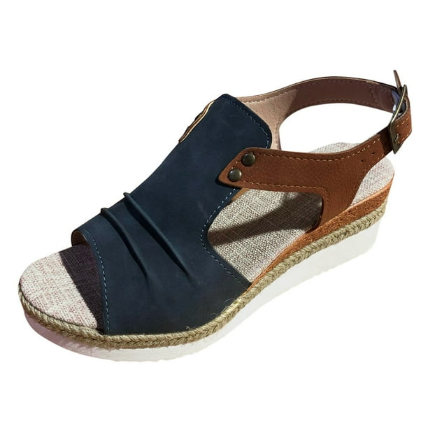 Summer Womens Ankle Strap Open Toe Wedge Sandals High Heels Bohemia Beach  Shoes