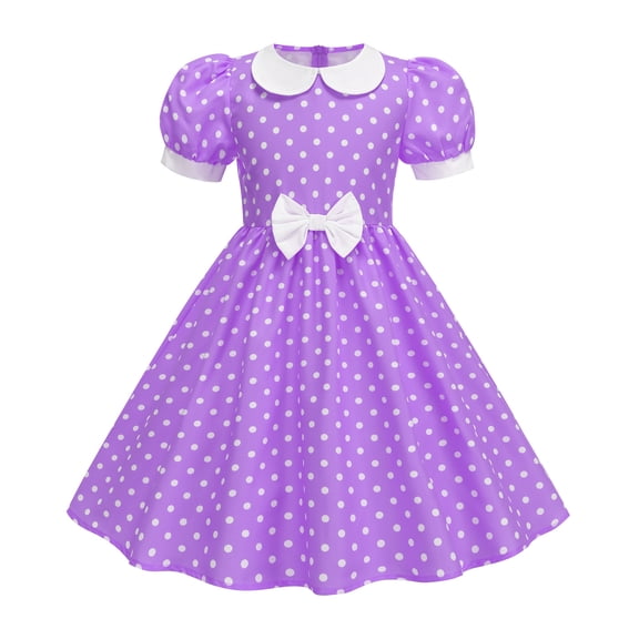 YDFCWXW Vintage Dresses for Girls Collar Polka Dot Dress Kids Party Outfits (Purple, 9-10 Years)