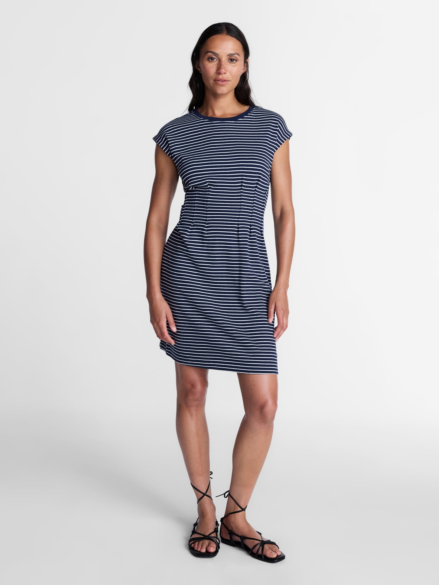 Time and Tru Women's Pleated Waist Cotton Mini Dress, Sizes XS-XXXL