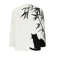 thumbnail image 4 of Aobny Black Womens&nbsp;Tshirt Plus Cat-Print Blouse V-Neck Long Sleeve Womens T Shirt,XXXXL, 4 of 5