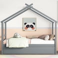 thumbnail image 5 of Bellemave House Bed with Trundle, Solid Wood Twin Size Playhouse Platform Bed with Roof, House Shaped Daybed for Teens (Gray), 5 of 9
