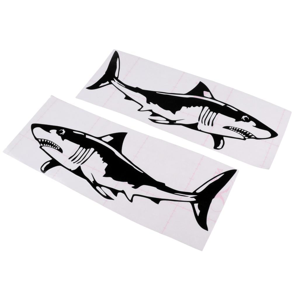 2 Pieces Durable Shark Stickers Kayak Marine Boat Canoe Raft Graphics Decals 