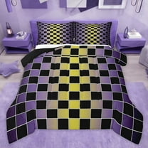 Castle Fairy Gradient Buffalo 3 Pieces Queen Comforter Set for Female Men Adults,Minimalist Geometric Checkered Ultra Soft Bedding Sets,Vintage Aesthetic Bedding Comforter Set Breathable