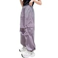 thumbnail image 5 of TrendOFT Boys Girls Cargo Pants Wide Leg Stretchy Elastic Waist Cargo Sweatpants for Kids Casual Straight Leg Parachute Pant with Pockets Purple 12-13 Years, 5 of 6