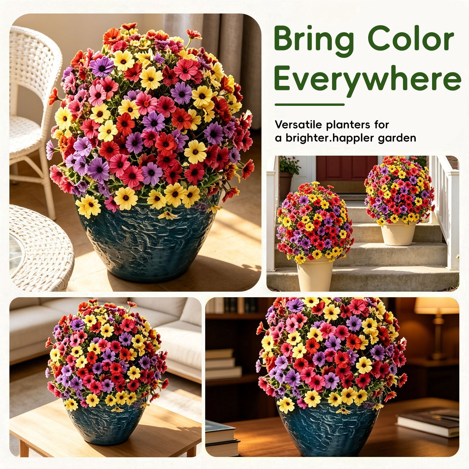 Realistic Artificial Flowers for Outdoors with Ground Stakes – UV Resistant Faux Flowers, Artificial Outdoor Flowers for Garden, Porch, and Yard Decor, Mixed Colors