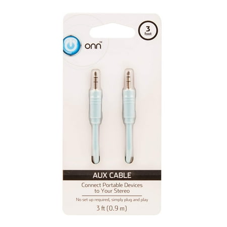 Onn Aux Cable, 3 Foot, Teal
