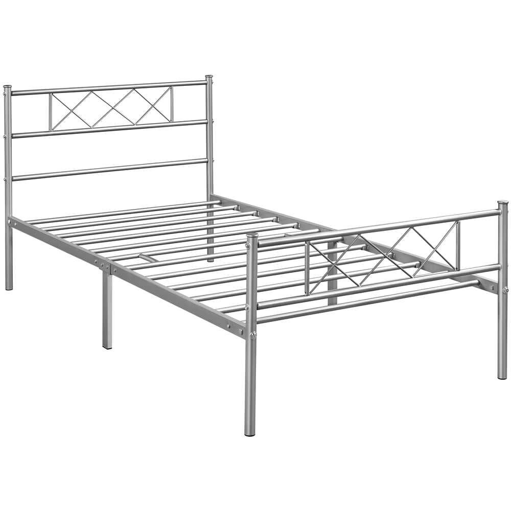 Topeakmart Twin Metal Bed Frame with Crisscross Headboard & Footboard, White