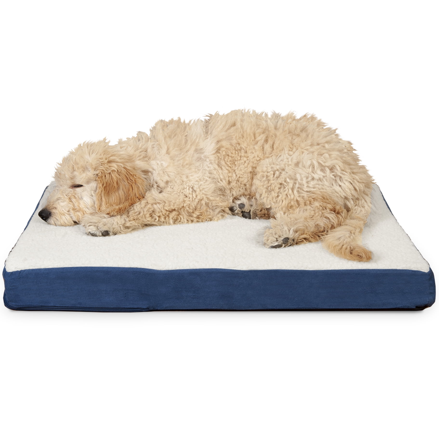 FurHaven Pet Dog Mattress | Deluxe Orthopedic Sherpa Pet Bed Mattress for Dogs & Cats, Navy, Medium