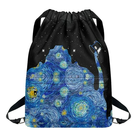 Xoenoiee Starry Night Print Drawstring Backpack with Zipper Pocket for Men Women, Lightweight Gym Pack Waterproof String Cinch Bag Sackpack for Shopping Travel Sport Yoga
