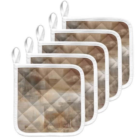 Brown Pot Holders for Kitchen Heatproof Potholder, 5 Pack Oil Painting Abstract Art Contemporary Hot Pads Multipurpose Oven Pads Cloth Potholders Trivet for Cooking Baking