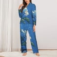 thumbnail image 2 of Yiaed Hibiscus Flowers Calm Water Print Pajamas Women's Long Sleeve Sleepwear Soft Button Down Loungewear Pjs Lounge Set Nightwear Womens Pajama Pants-X-Large, 2 of 7