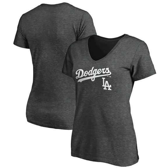 Women's Charcoal Los Angeles Dodgers Team Lockup V-Neck T-Shirt