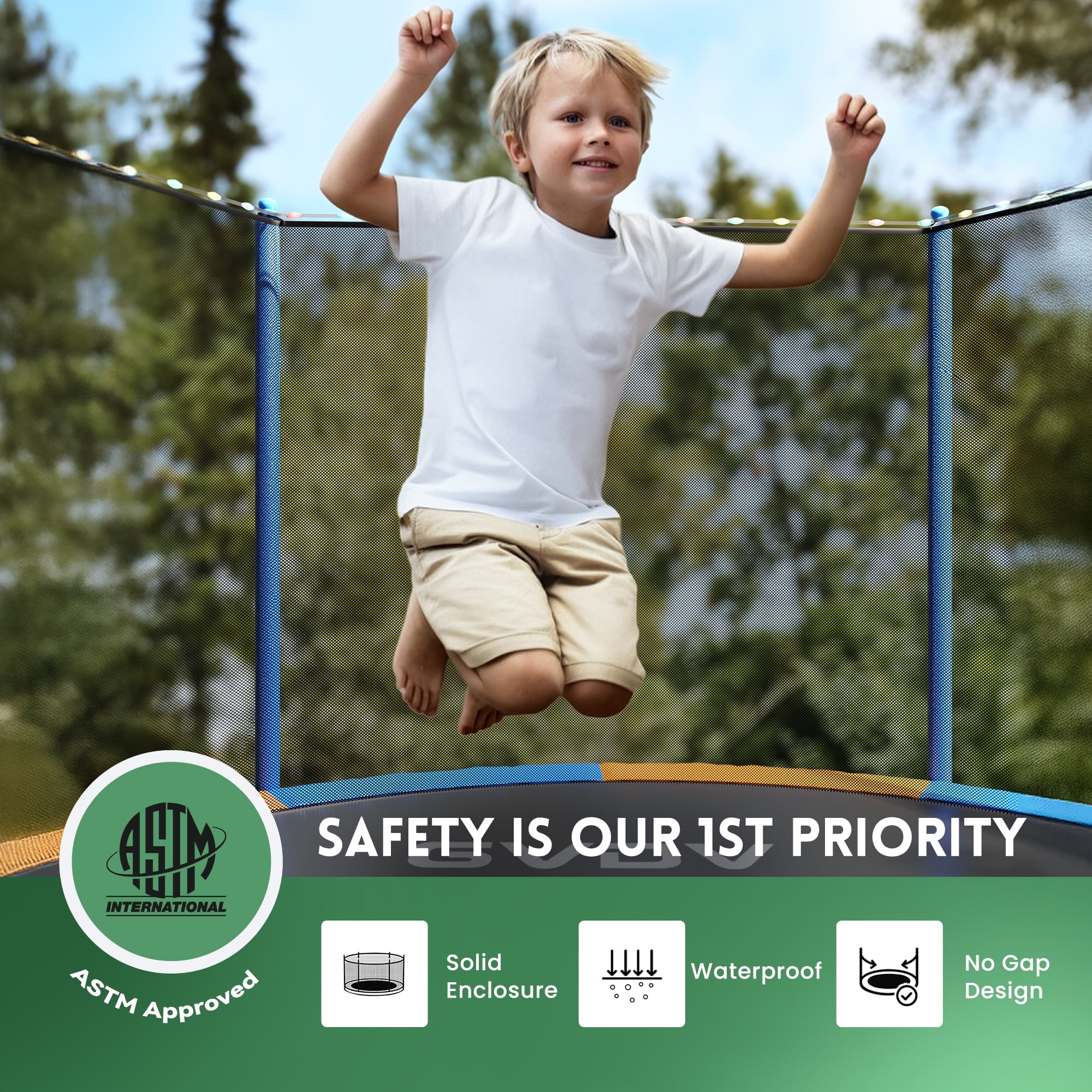 GVDV Outdoor Trampoline, 8' Backyard Recreational Trampoline with Enclosure for Kids & Adults