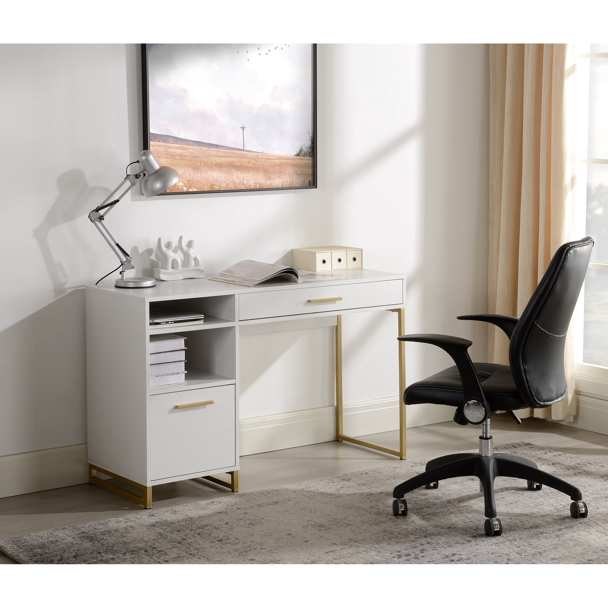 Mainstays Writing Desk with 1 Drawer and 1 Door, White, Teen/Adult