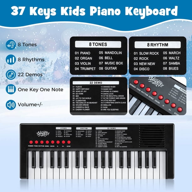Piano Enfant 49 Touches COSTWAY Avec Micro Et Haut-parleurs – 8 Rythmes/tonalités, 10 Démos, Enregistrement – Jouet Musical éducatif Dès 3 Ans – Portable, Alimentation USB/piles – Noir