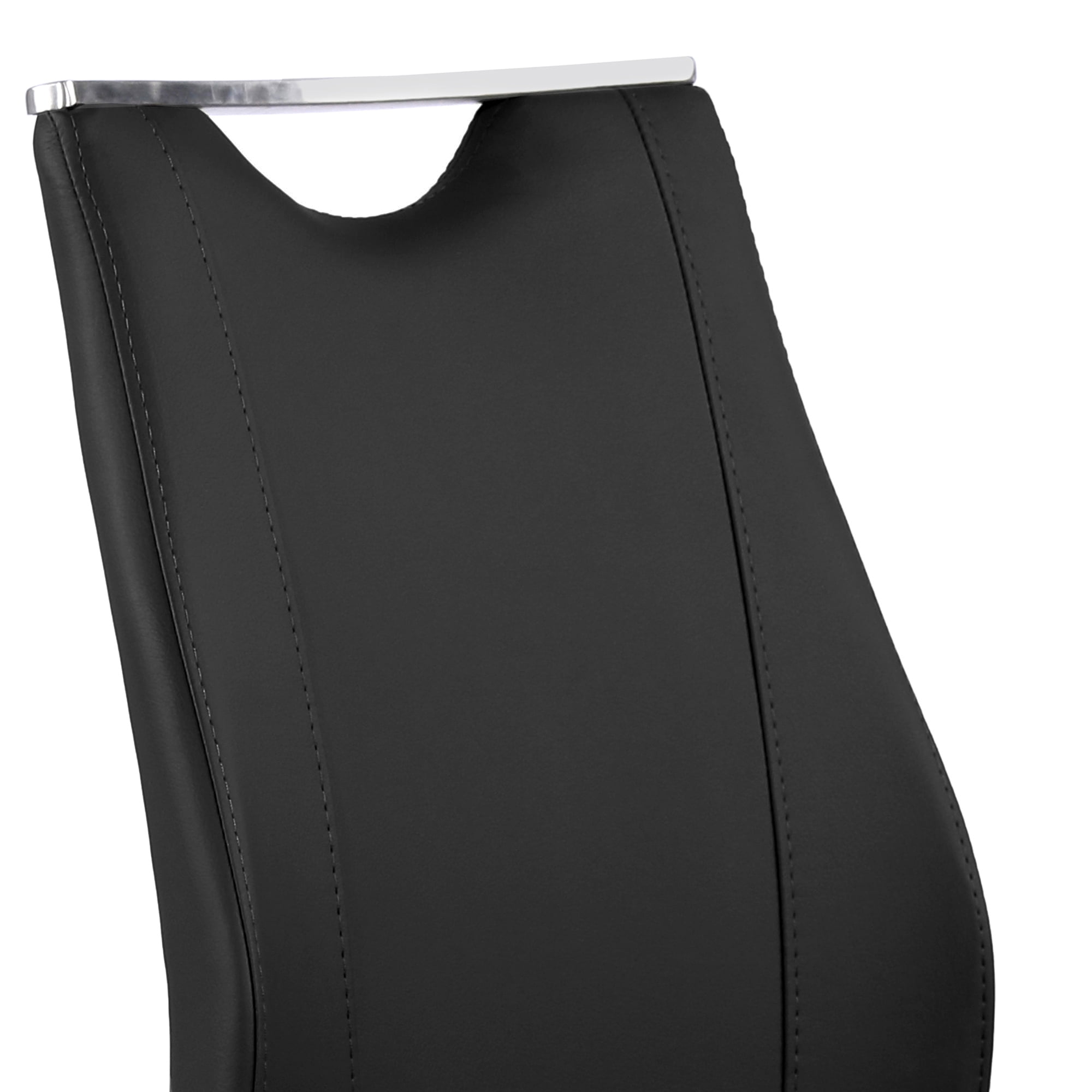 Bravo Contemporary Dining Chair In Black Faux Leather and Brushed Stainless Steel Finish - Set of 2