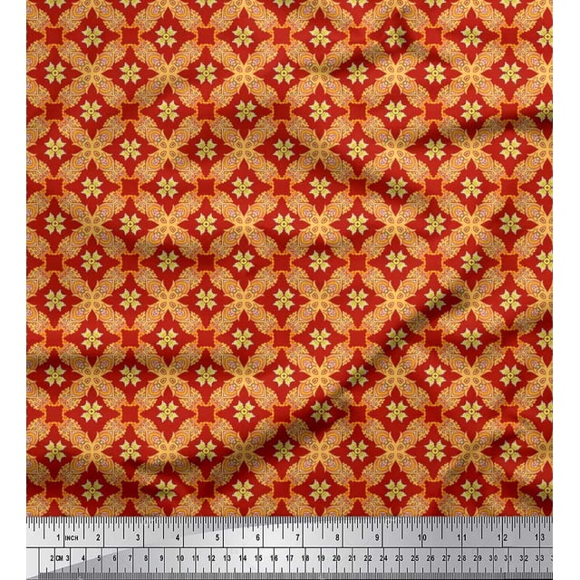 Soimoi Silk Fabric Check & Moroccan Ethnic Print Fabric by Yard 42 Inch Wide