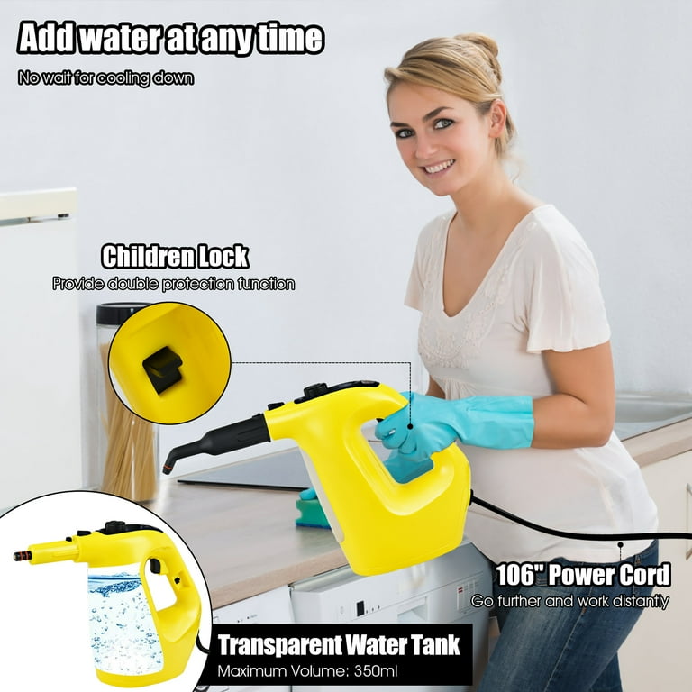 Costway 1400W Multipurpose Pressurized Steam Cleaner Mop w/ 17 Pieces Accessories Yellow