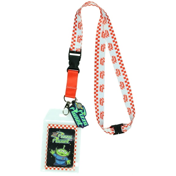Disney Toy Story Pizza Planet Alien Design Lanyard with Clear ID Badge Holder and  2" Rubber Pizza Planet Charm