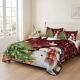 thumbnail image 2 of Quilts King Size Bedding Set, Christmas Snowman Lightweight Quilted Comforter, Cardinal Bird Snowflake Red Black Plaid Soft Reversible Bedspread Coverlet with Pillow Covers for All Season, 96" x 106", 2 of 9