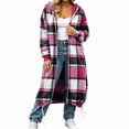 thumbnail image 2 of Enjoytime Plaid Long Coat Women Drawstring Hem Hooded Zip Up Jacket Long Sleeve Loose Trendy Fall Winter Jackets, 2 of 7