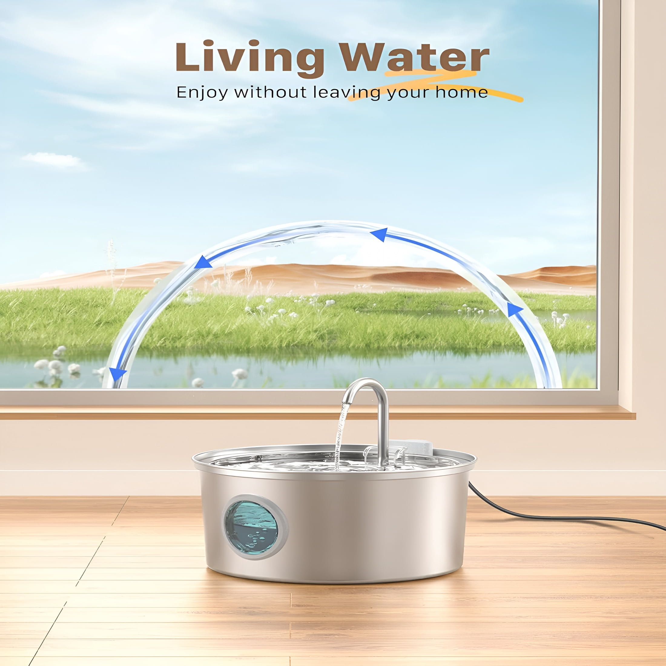 ACDANC Stainless Steel Pet Water Fountain: 108Oz/3.2L Cat Fountains with Led Light - Metal Bowl