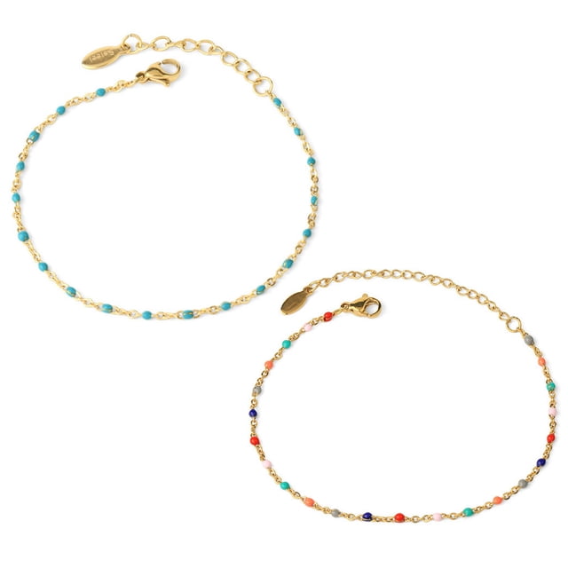 Paquete de 2 pulseras con cuentas, lindas pulseras de cadena de cuerda con cuentas para mujer, joyería de moda para mujer Adepaton BST3004605-4