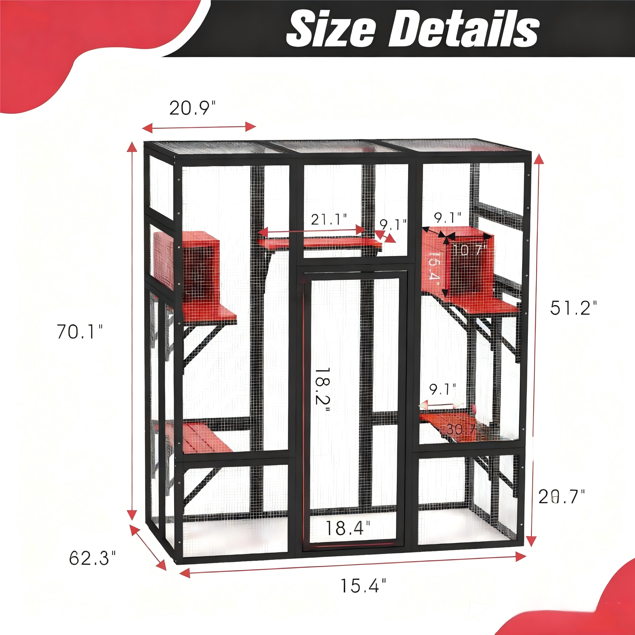 Large Catio Outdoor Cat Enclosure Window, 4 Tier Indoor House for Cats with Waterroof Roof, 2 Resting Rooms, 5 Platforms,Outdoor Catio Patio with Balcony,Gothic