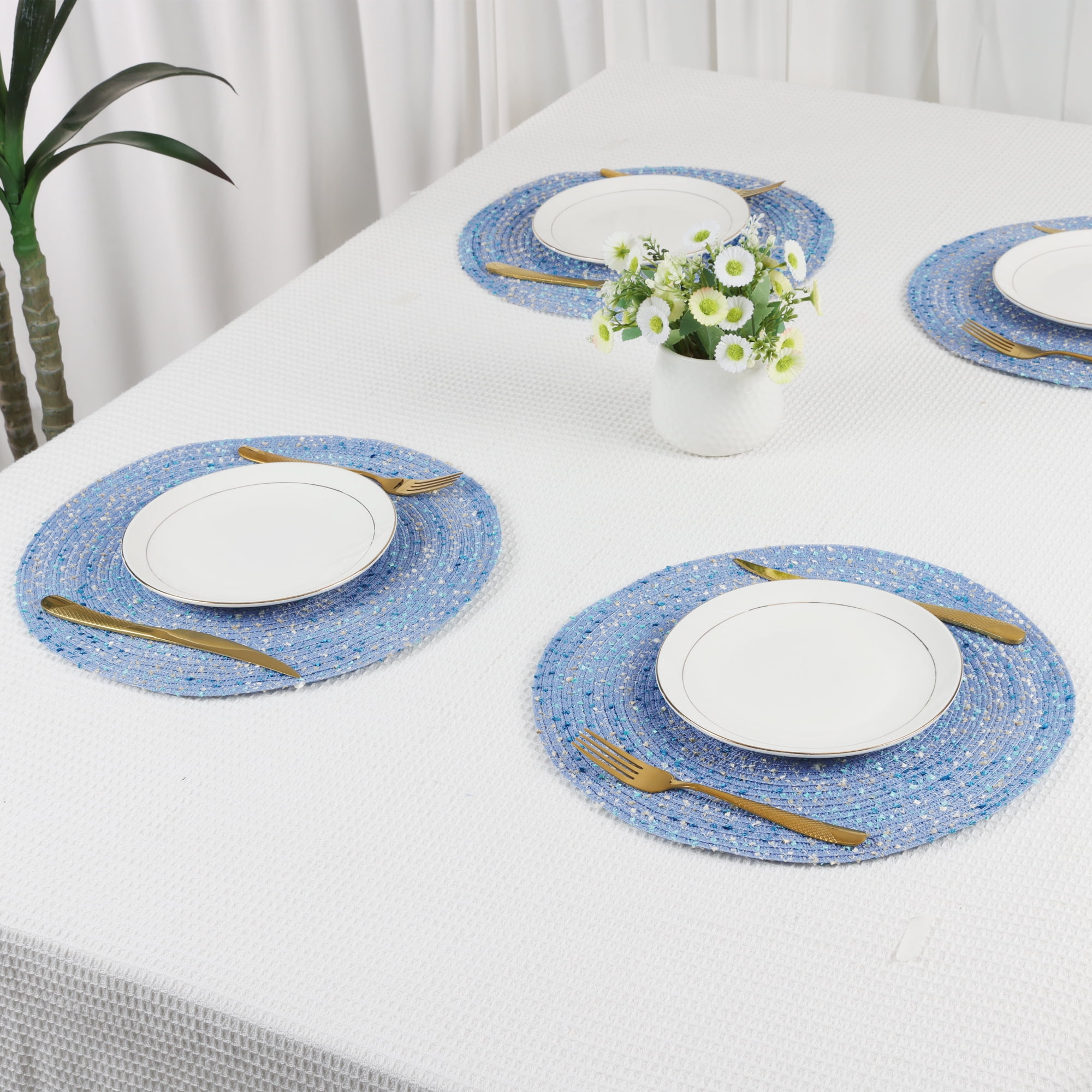 Unique Bargains Rustic Set of 6 Round Placemats for Dining Table Decor Blue