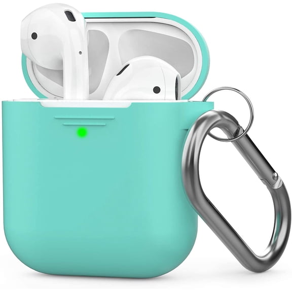 AhaStyle Silicone Case Cover [Front LED Visible] Compatible with AirPods 2 (with Carabiner) (Mint Green)