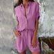 thumbnail image 2 of Conjunto de dos piezas para mujer: camiseta lisa de manga corta con botones en el cuello y pantalones cortos, poliéster spandex, moda informal para verano, 2 of 7