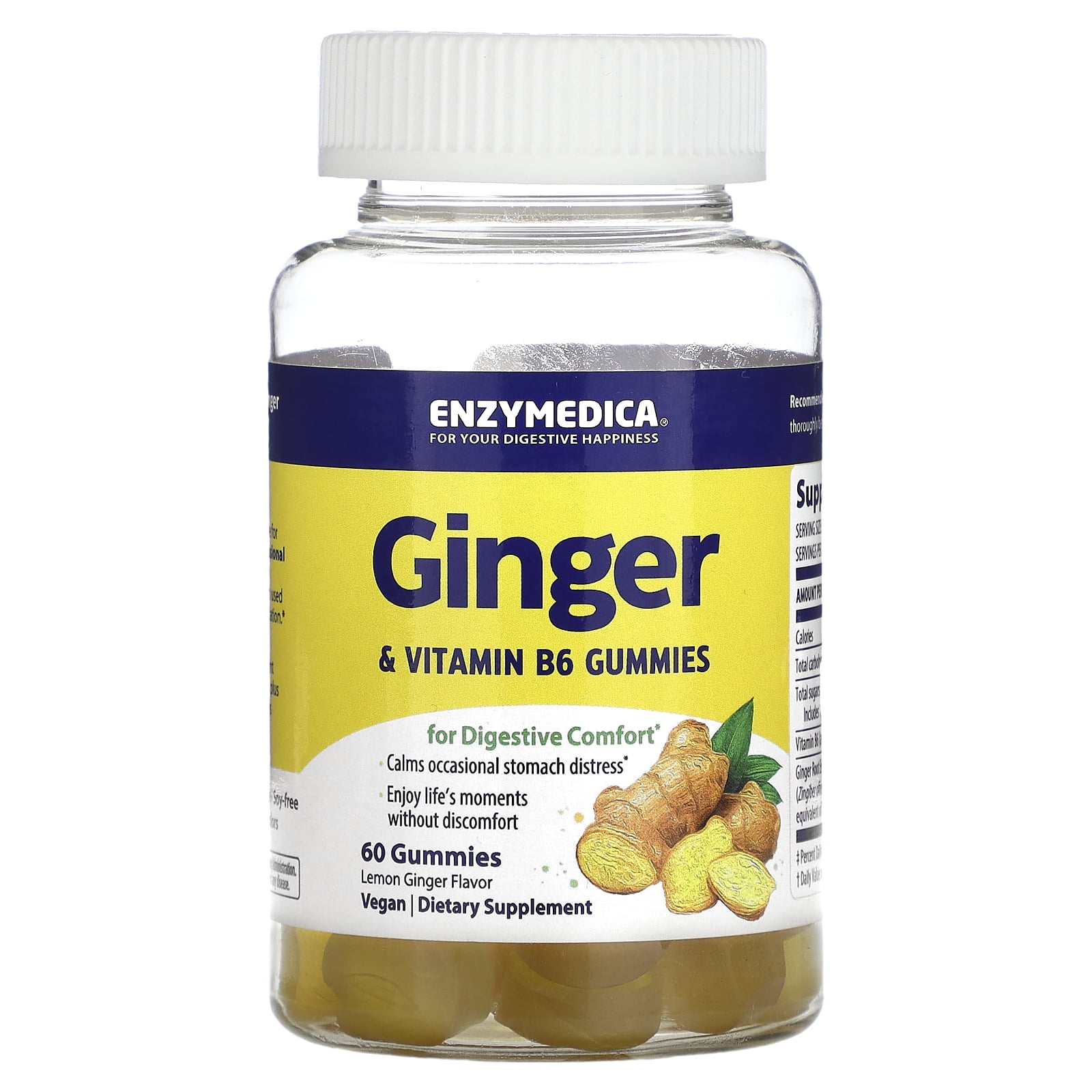Ginger & Vitamin B6, Lemon Ginger, 60 Gummies, Enzymedica