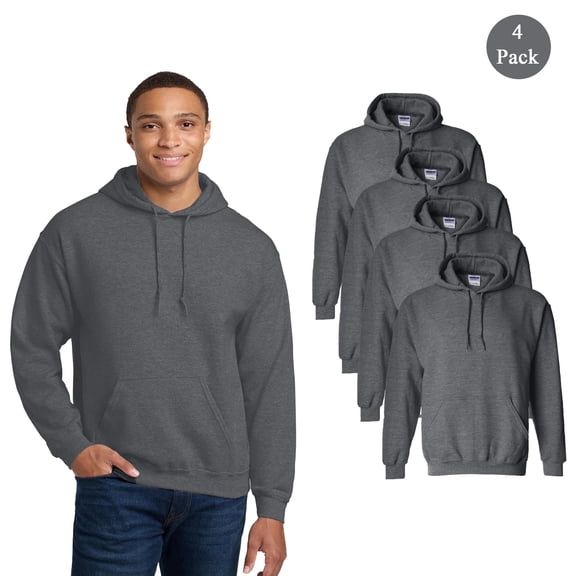Gildan Heavy Blend Hooded Sweatshirt, Men's Pocket Hoodie, 4 Pack Dark Heather Pullover Hoodie, S