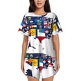 thumbnail image 1 of Balery The Map Of United States Conjunto de Pijama para Mujer con Estampado, Dos Piezas de Manga Corta y Shorts, Ropa de Dormir Suave con Cuello Redondo y Bolsillos-Large, 1 of 6