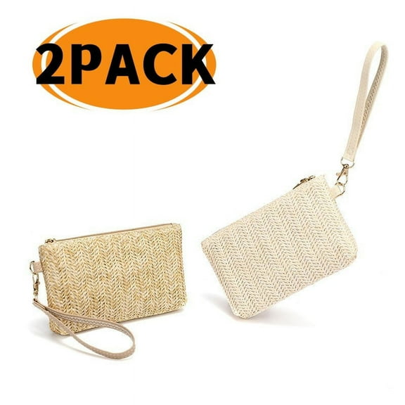 Straw Wristlet Purse Straw Clutch Bag Bohemian  Handbag Zipper Wristlet Wallets for Wome