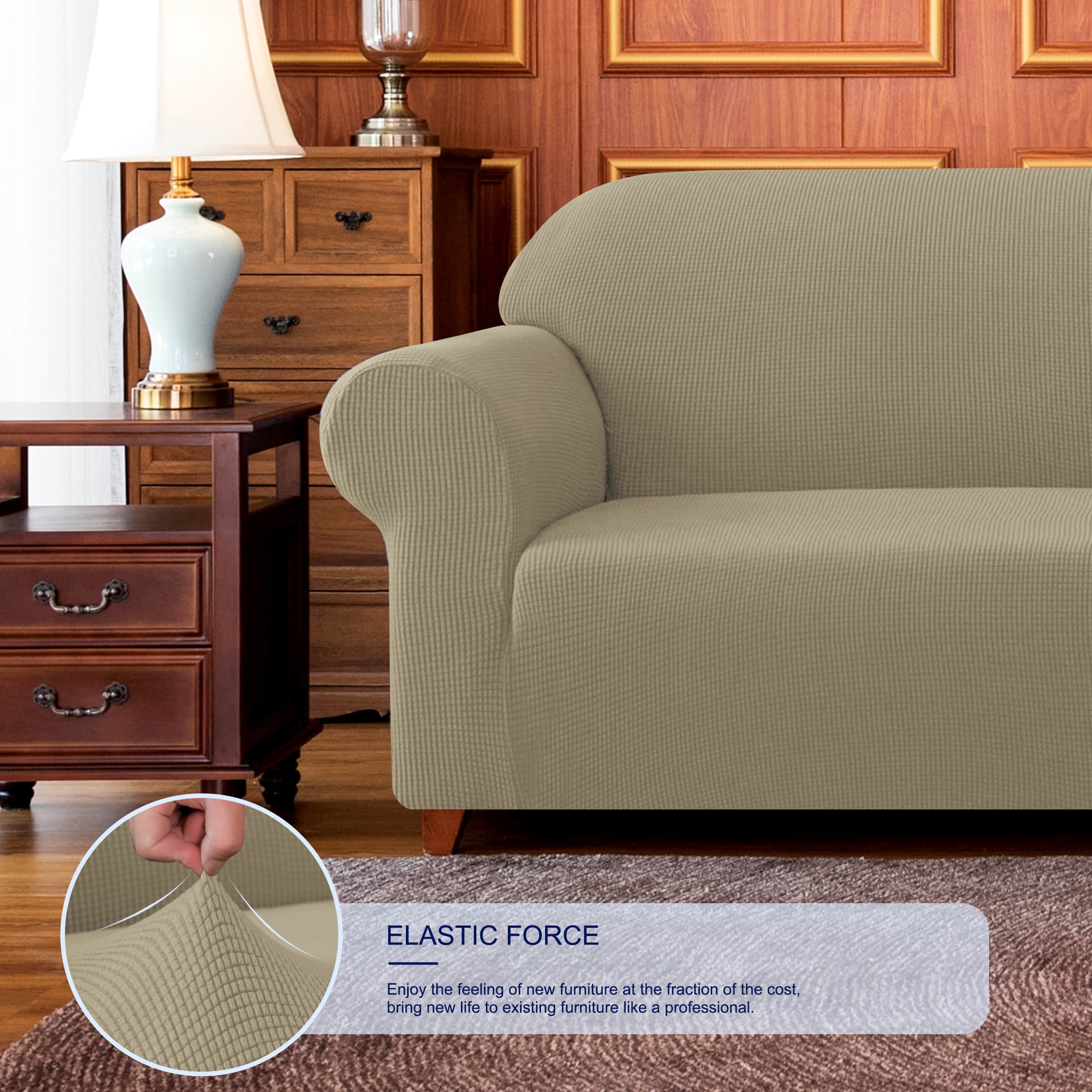 Subrtex Stretch 1-Piece Textured Grid Armchair Slipcover, Sand