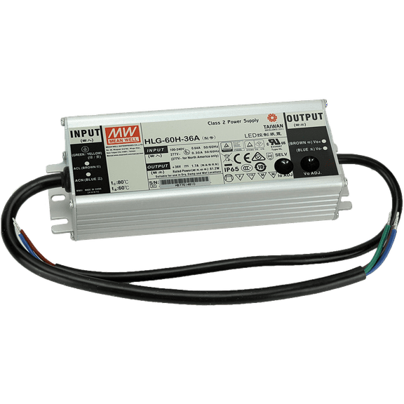 Mean Well HLG-60H-36A, LED Power Supplies 61.2W 36V 1.7A IP65 Adj W/Intrl Pot