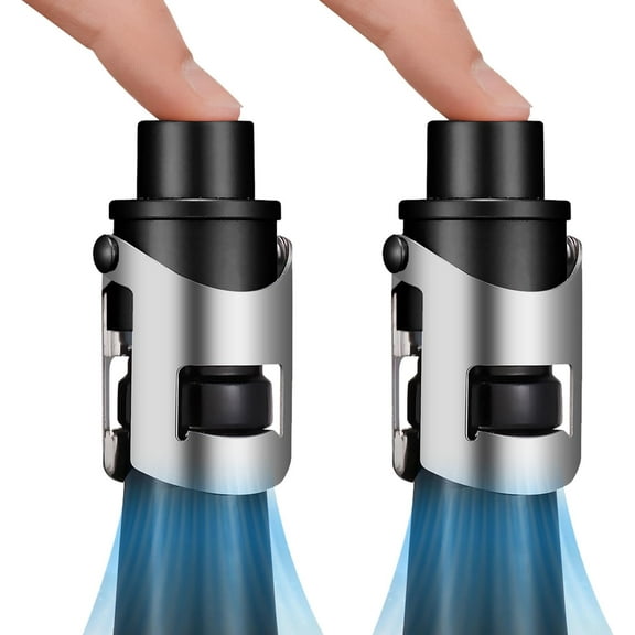 HYZ 2-Pack Champagne Stoppers Wine Saver, Sparkling Wine Vaccum Stoppers with Built-in Pump for Champagne, Prosecco and Cava - Stainless Steel ABS Champagne Bottle Stoppers, Black